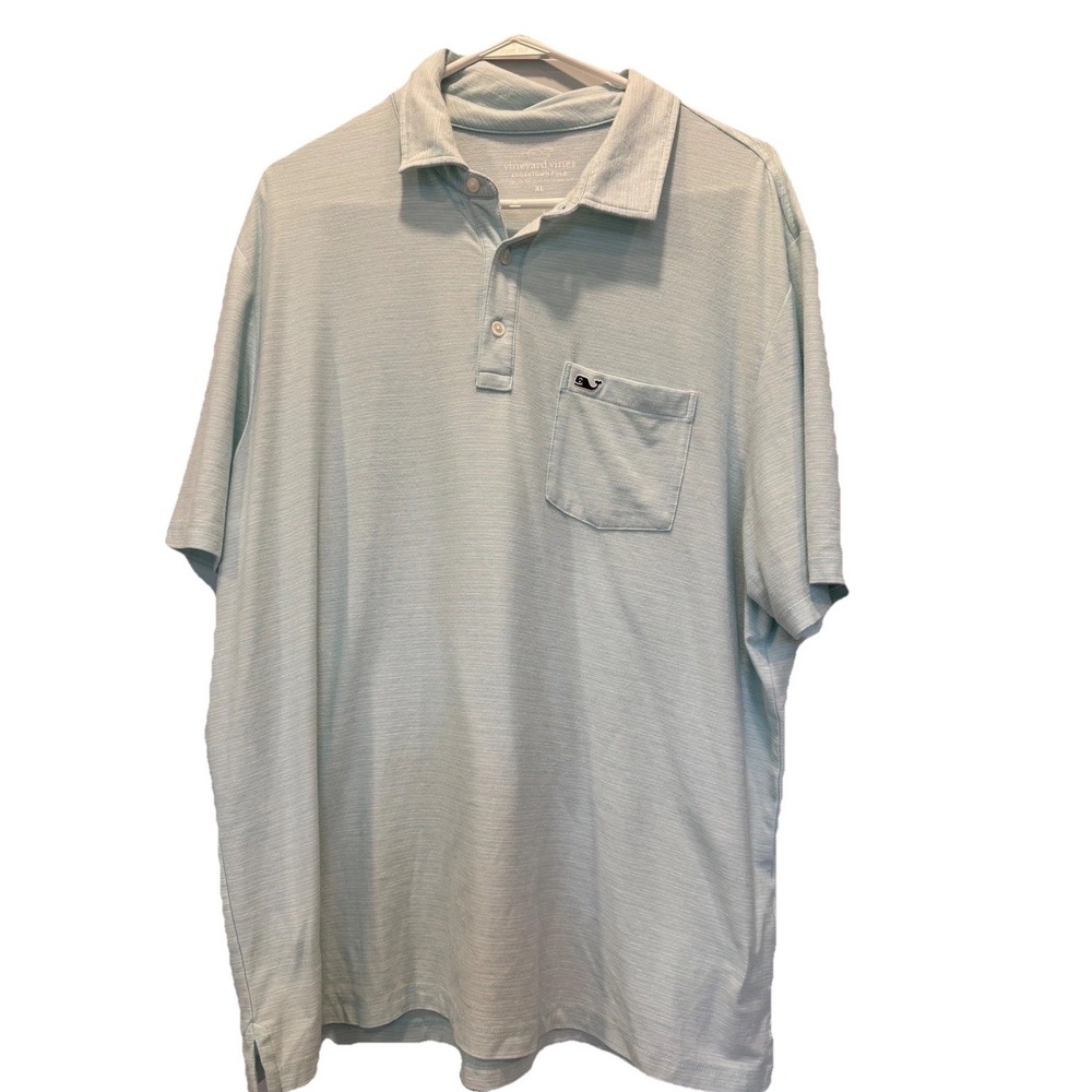 Vineyard Vines Edgartown Polo Shirt Light Blue Stripe Whale Logo Short Sleeve XL